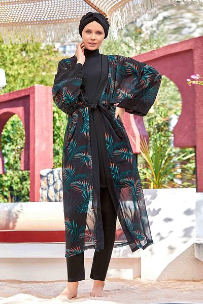 Remsa Mayo Μαύρο Timena 6107 - Single Kimono Pareo on Swimsuit