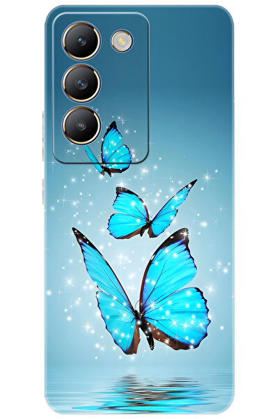 vivo V30 Lite 4G (V2342) Uyumlu Kılıf Desen Baskılı Silikon Mavi Kelebek STK:...
