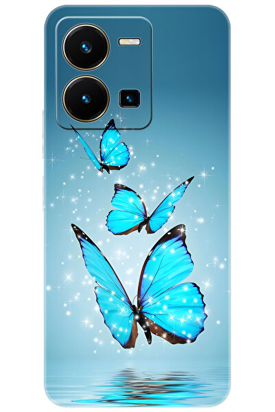vivo Y22S / Y35 Uyumlu Kılıf Desen Baskılı Silikon Mavi Kelebek STK:710 CP-oM...