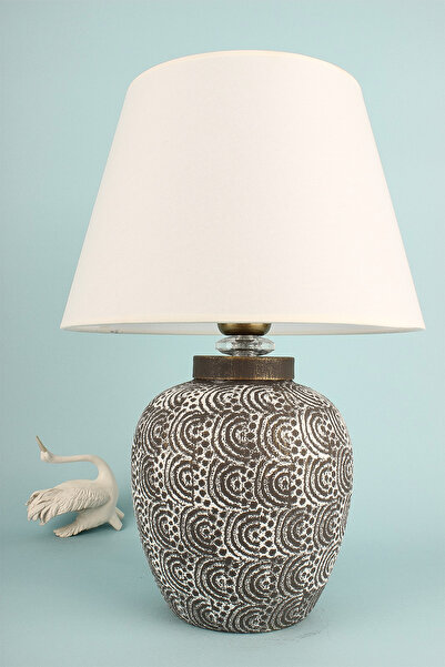 Hmydesign Planate Handmade Seramik Abajur Gri Beyaz