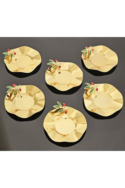 atabey home collection طبق شاي معدني مكون من 6 قطع - طبق فاخر من دالي الزيتون