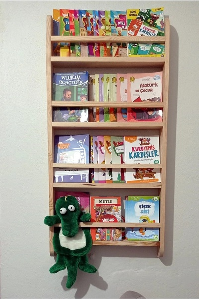 Squall Montessori Çocuk Odası Kitaplığı Ahşap Ham Verniksiz Doğal Kitaplık 10...