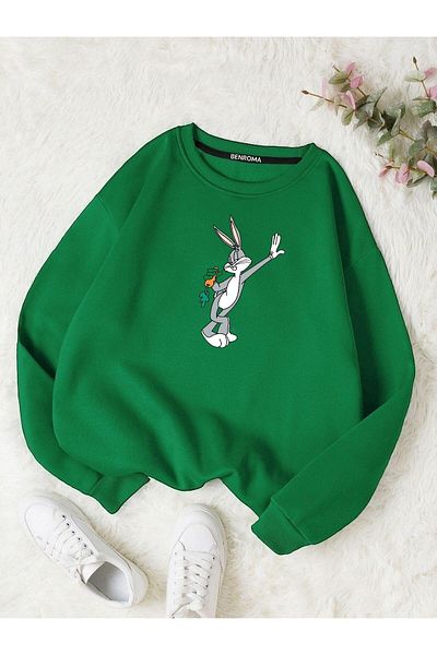 BENROMA Χαριτωμένο Unisex Oversize φούτερ με στάμπα Rabbit - Crew Neck