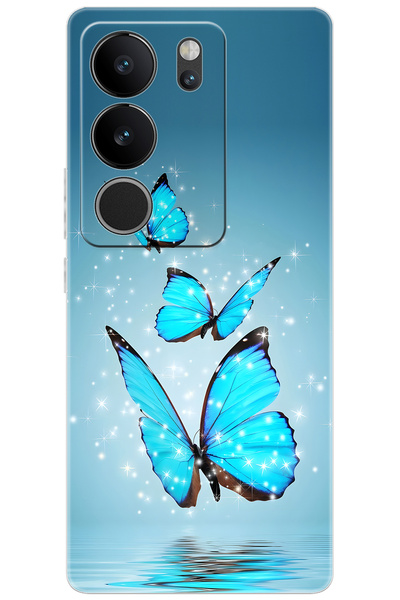 vivo V29 5G Uyumlu Kılıf Desen Baskılı Silikon Mavi Kelebek STK:710 CP-8nz0RBN