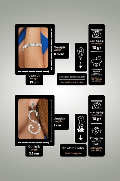 Furtek Aksesuar Women's Ria Model Zircon Stone Silver Diamond Earring Bracelet Evening Dress Wedding Engagement Henna Promise Party Jewelry Set