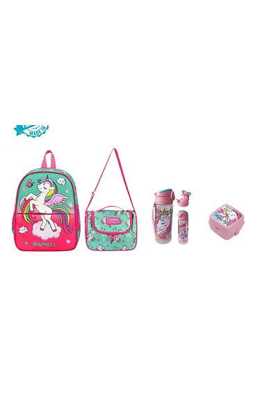 GENC DIJITAL BASKI Set rucsac pentru grădiniță și cutie termică pentru prânz cu model unicorn - 4 bucăți