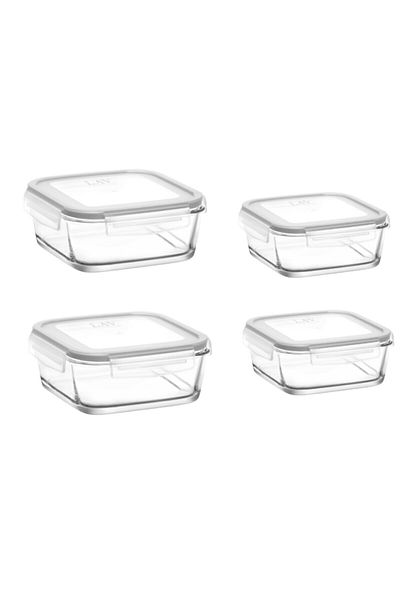Paşabahçe Set of 4 White Lava Fresco Storage Containers - 2 Pcs 1150Cc, 2 Pcs 720Cc