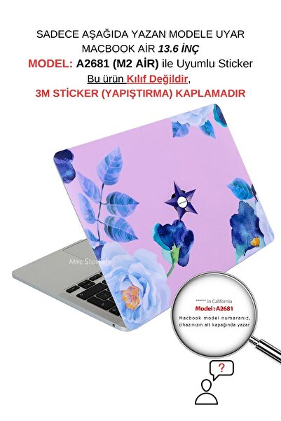 Mcstorey Macbook Air M2-m3-m4 Kılıf 13.6inç Flower03 Yapıştırma Sticker Kaplama A2681 A3113 A3240 Ile Uyumlu
