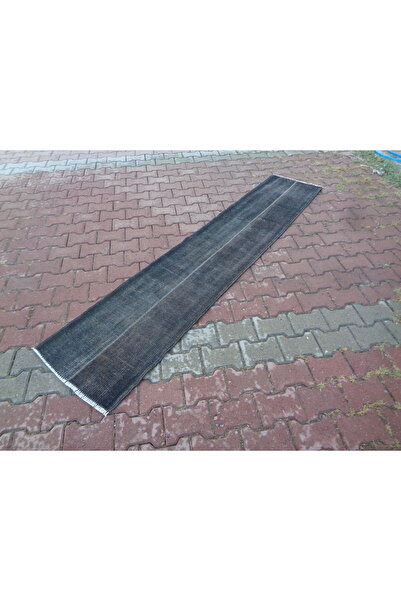 ŞAHMERDANOĞLU ŞAHMERDANOĞLU 56 x 256 Cm El Yapımı Koyu Renk Dar-Uzun Yolluk Halı Eskitme, Vintage AKU