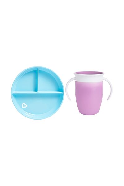 Munchkin 360 Exercise Fixed Vacuum Feeding Plate - 6 Months+ Blue&Purple 2 Pack