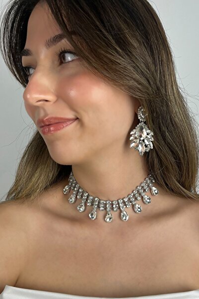 Furtek Aksesuar Kadın Fulmine Model Kristal Zirkon Taşlı Gümüş Kaplama Kolye ...