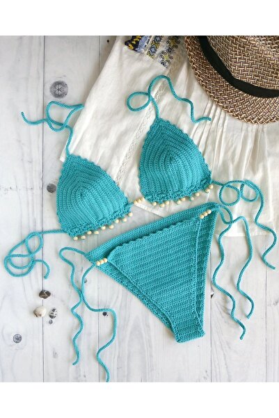 Major Butik Ahşap Boncuklu Tığ Örgü Bikini Takım