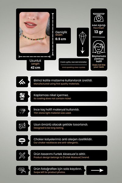 Furtek Aksesuar Women's Colorful Model Zircon Stone Gold Color Diamond Wedding Engagement Party Leash Choker Necklace Choker