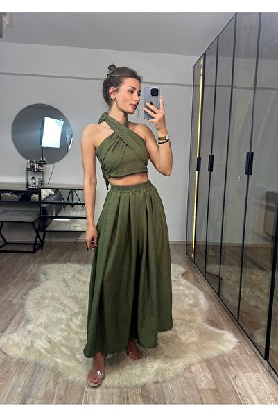 NET OF NOT Set bluză cu fustă kaki 100% in brut