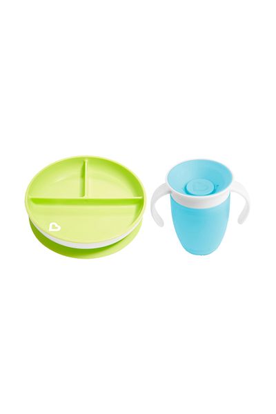 Munchkin 360 Practice Fixed Vacuum Feeding Plate - Green & Blue 2 Pack