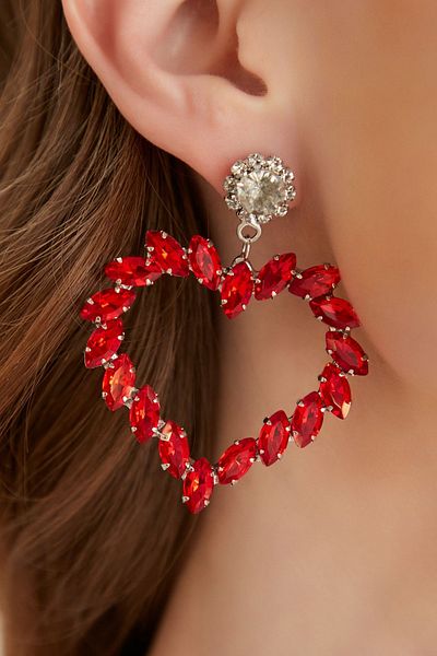 Furtek Aksesuar Women's Red Heart Model Hanging Crystal Zircon Stone Daily Earrings Evening Dress Party Prom Dear