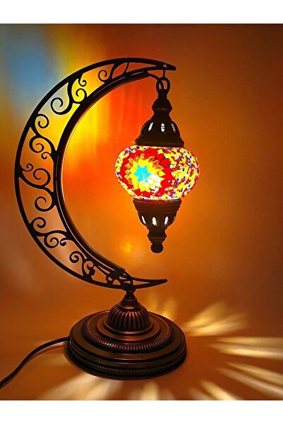 THK STORE Mozaik Masaüstü Abajur Otantik Dekor Lamba Masa Ve Gece Lambası Hilal Model