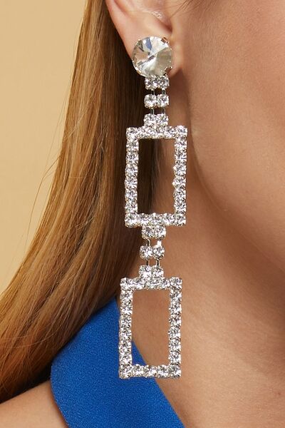 Furtek Aksesuar Kadın Çift Kare Zirkon Taşlı Gümüş Model Pırlanta Abiye Düğün Nişan Kına Söz Parti Balo Gelin Küpe