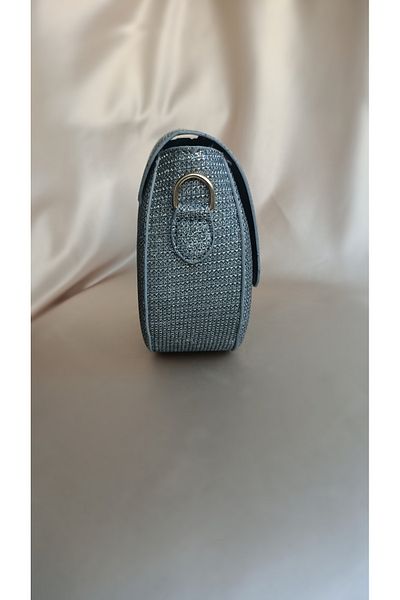 Gül Karatekin Stylish Women's Evening Bag with Anthracite Colored Buckle and Pearl Glitter Chain Strap