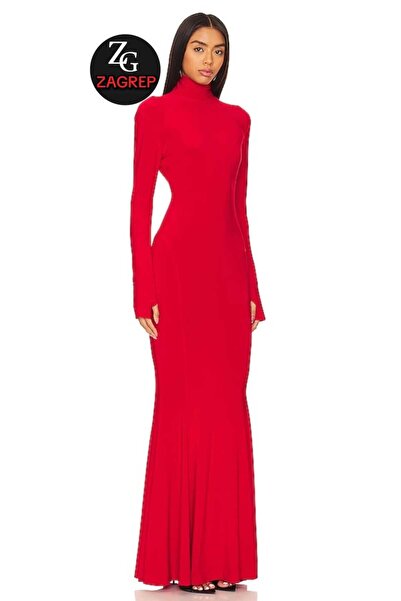 Zagrep Red Women's Maxi Dress - Finger Slip, Flounce Skirt, Lined and Zippere...