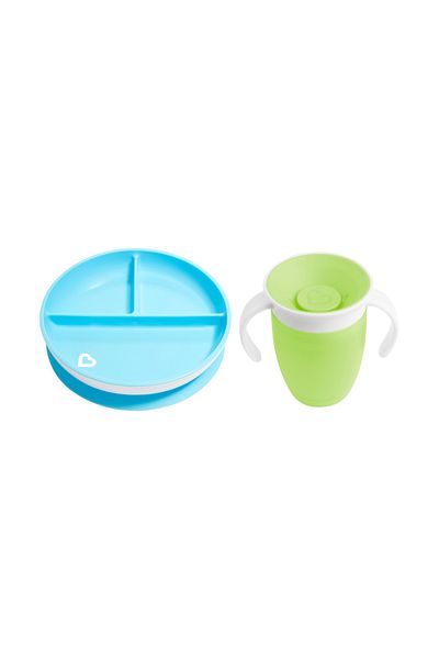 Munchkin 360 Training Cup - Fixed Vacuum Feeding Plate, Blue & Green 2 Pack
