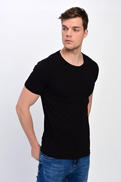 DYNAMO Ανδρικό μπλουζάκι Black Flamed Basic Crew Neck 100% βαμβάκι
