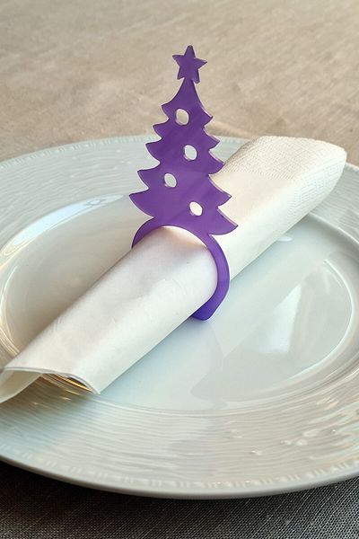 Story Christmas Pine Tree Set of 6 Lilac Color Acrylic Napkin Rings