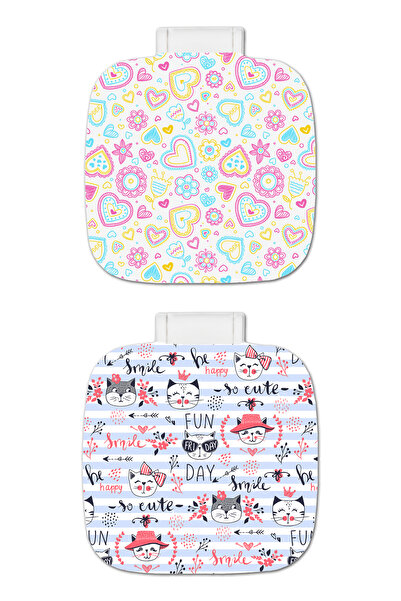 kutuTR Cep Makyaj Aynası 2'li Set Uv Baskılı PP Kapaklı Cep Aynaları