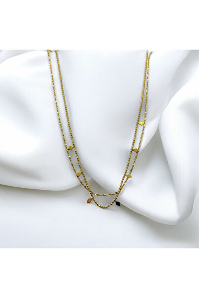 MELLS TAKI İKİLİ ZİNCİR MİNİMAL DETAYLI GOLD KOLYE 316L PASLANMAZ ÇELİK