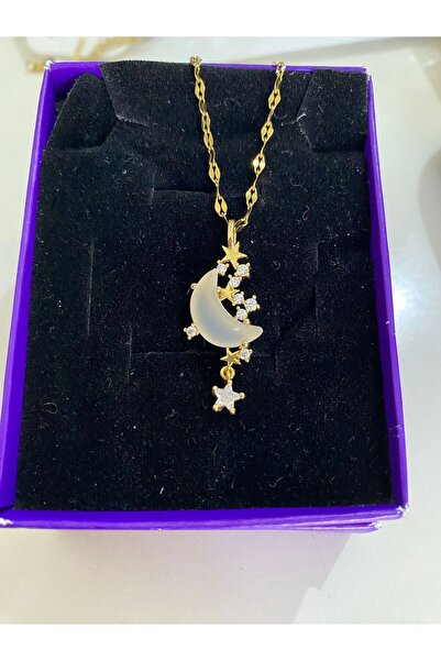 ANGELSS JEWELLERY قلادة من الفولاذ بحجر الزركون بتفاصيل نجمة - نموذج القمر ال...