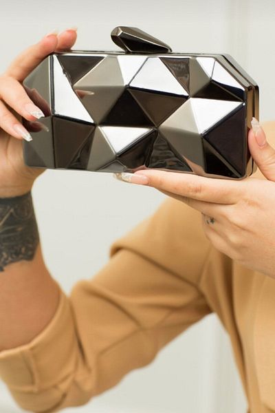 Moom Bag Geantă de seară din metal argintiu pentru femei
