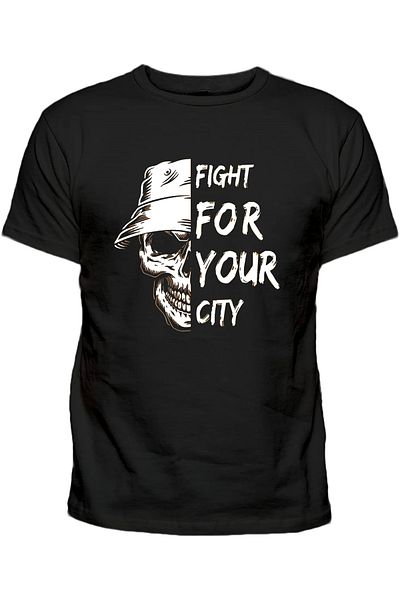 Efendioğlu Design Ανδρικό μαύρο βαμβακερό μπλουζάκι - Fight for your city Printed