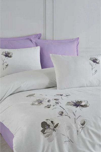 Altınbaşak Ranforce Lizay Lilac - Double Embroidered Bedding Set