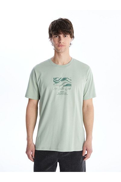 LC Waikiki Ανδρικό μπλουζάκι LCW Crew με κοντό μανίκι με εμπριμέ χτενισμένο βαμβάκι