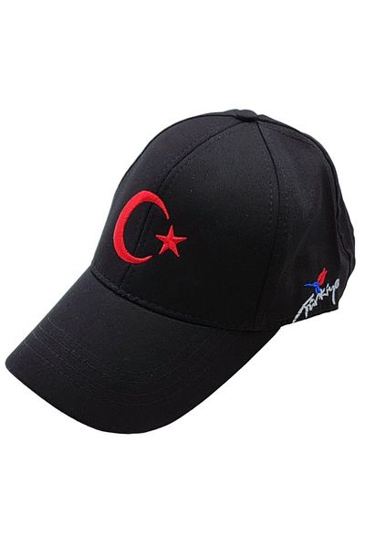 AXE SPORTSWEAR Black Turkish Flag - Adjustable Back Baseball Cap Hat with Moon and Stars