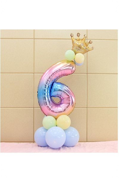 BİDOLUMUTLULUK King Crowned Rainbow Balloon Set Birthday Party