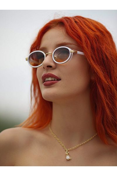 TomyHelf Small Women's Sunglasses -OvalDesign, White Frame, Black Gradient Glass