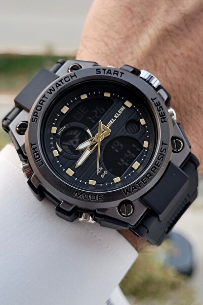 Daniel Klein Siyah Sarı Renk Hem Analog Hem Dijital 5 Atm Erkek Kol Saati Dkg...