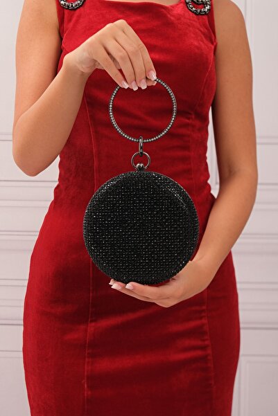 ROZA CANTA Geantă clutch rotundă pentru rochie de seară pentru femei, cu piat...