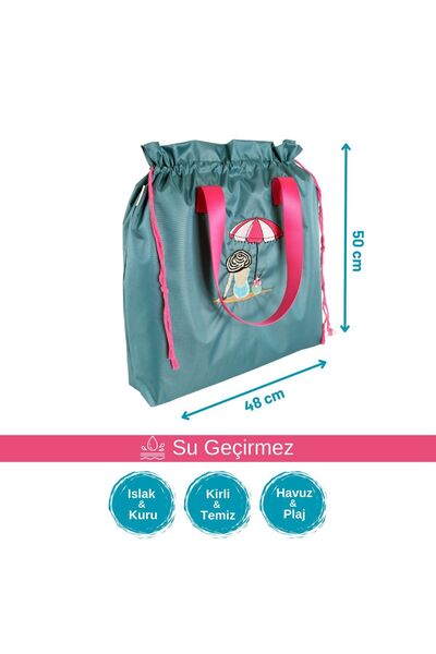 Atelier Bomonti Turkuaz Şemsiye Desen Su Geçirmez Islak Kuru, Kirli Temiz,pla...