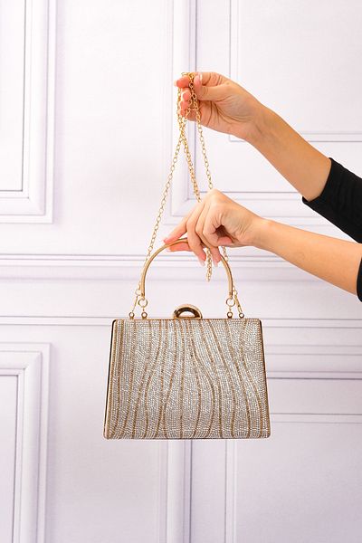 ROZA CANTA Γυναικείο βραδινό φόρεμα από χρυσή πέτρα Clutch Τσάντα Portfolio