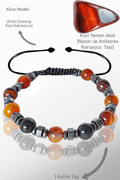 Tesbih Atölyesi Certified Real Hematite - Black Red Yemeni Collar Bracelet