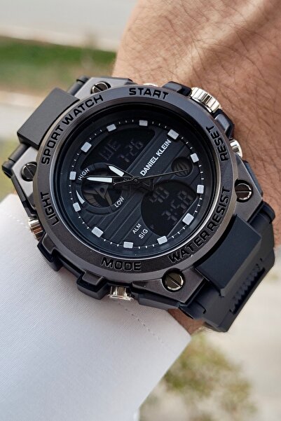 Daniel Klein Siyah Beyaz Renk Hem Analog Hem Dijital 5 Atm Erkek Kol Saati Dk...