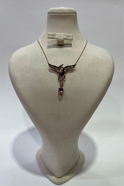 Hülya Gümüş Erdek Üç Boyutlu El İşçiliği Amatist Taşlı  Zümrütü Anka Kuşlu Ta...