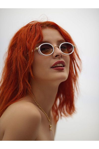 TomyHelf Small Women's Sunglasses -OvalDesign, White Frame, Black Gradient Glass