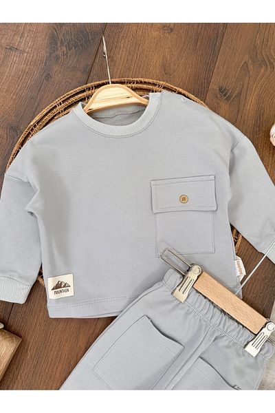 Babexi Baby Boy Suit Oversize Pocket Detailed Shoulder Snap Baby/Kids Suit