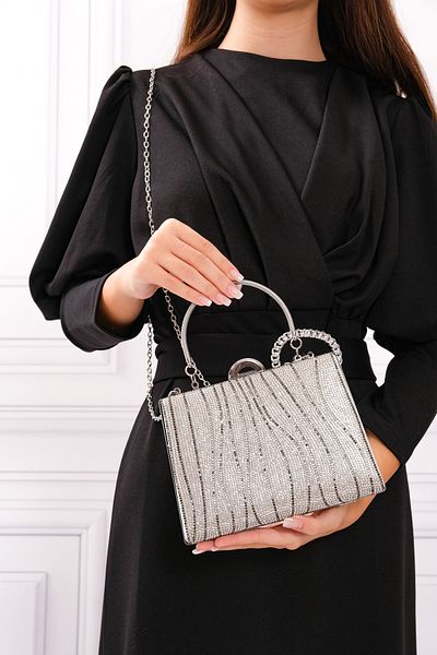 ROZA CANTA Γυναικείο βραδινό φόρεμα από ασημί πέτρα Clutch Τσάντα Portfolio