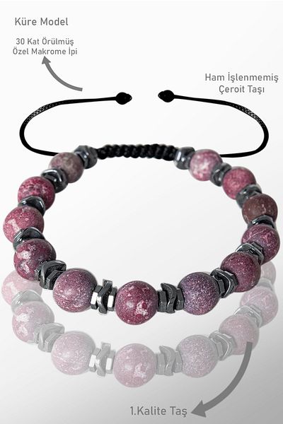 Tesbih Atölyesi Hematite Embroidered and Certified Cheroid Bracelet - Adjustable