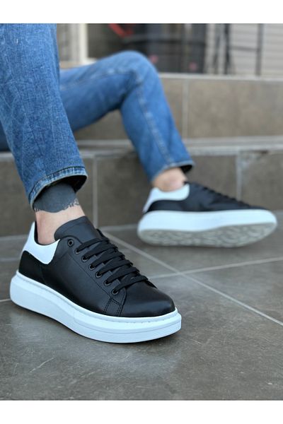 BOA Ba0547 Boa Thick High Sole Black White Piece Detail Lace up Sports Men's Shoes