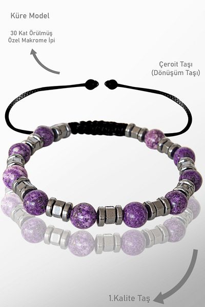 Tesbih Atölyesi Real Hematite and Cheroid Stone Bracelet - Certified and Adjustable